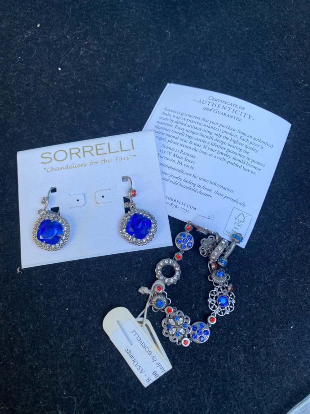 Sorrelli Royal Blue Crystal Drop Earrings with Clear Halo
